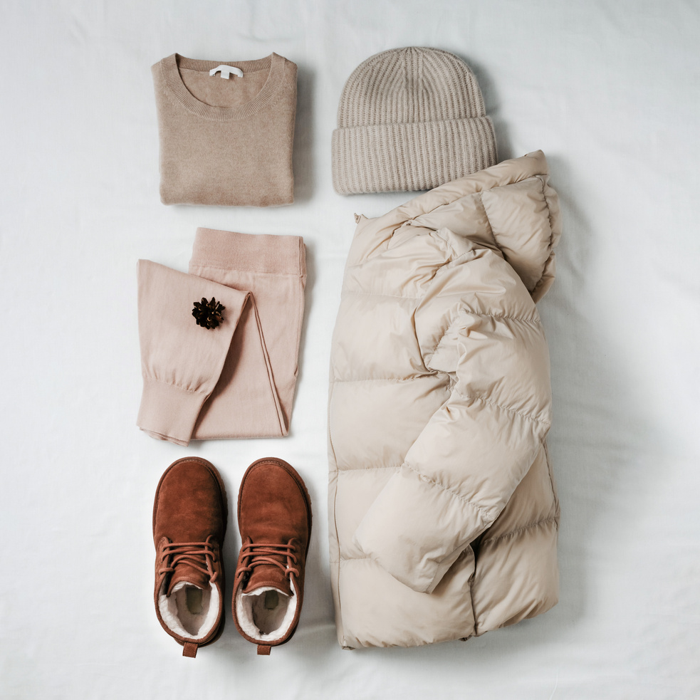 Women Warm Clothes Outfit, Flat Lay, Knolling